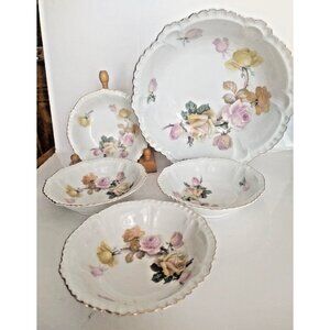 Antique Bavaria Schumann Arzberg Porcelain Serving Bowl and 4 nappies 1920's